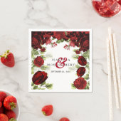 Botanische donkerrode bloemen bruiloft servet (Insitu)