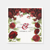 Botanische donkerrode bloemen bruiloft servet (Voorkant)