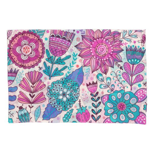 Botanische doodle bloemen, naadloos, textuur. kussensloop (Voorkant)