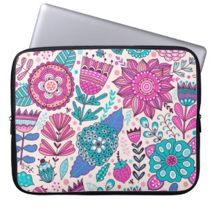 Botanische doodle bloemen, naadloos, textuur. laptop sleeve
