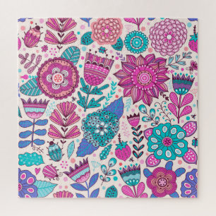 Botanische doodle bloemen, naadloos,  textuur. legpuzzel