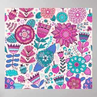 Botanische doodle bloemen, naadloos,  textuur. poster