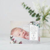 Botanische doop Dank u met kruisfoto Briefkaart (Staand voorkant)