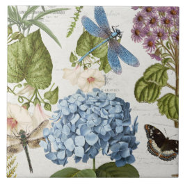 Botanische Dragonfly Bloemtuin Bloemen  4 Tegeltje