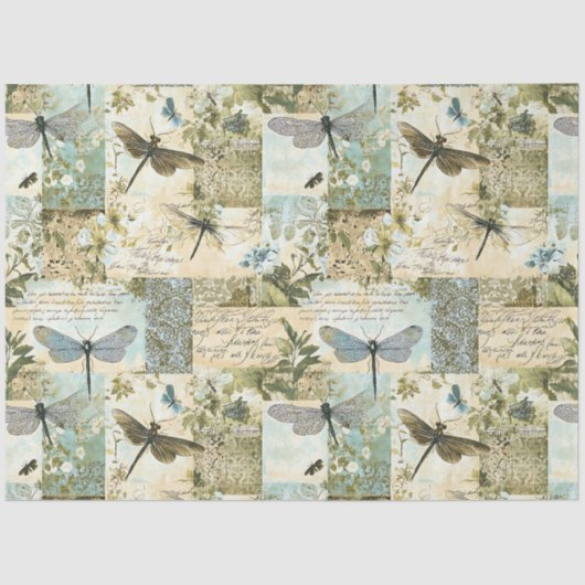 Botanische Dragonfly Collage Decoupage Tissuepapier (Voorkant)