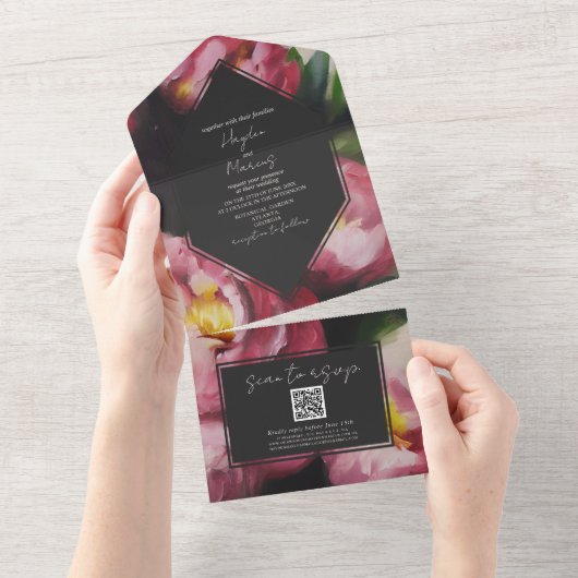 Botanische Dramatische Donkere Bloemen Bruiloft RS All In One Uitnodiging (Afscheurbaar)