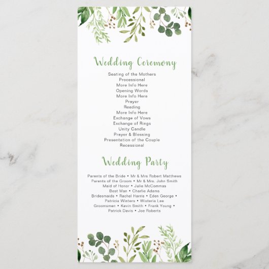 Botanische droom bruiloft programmakaart (Achterkant)