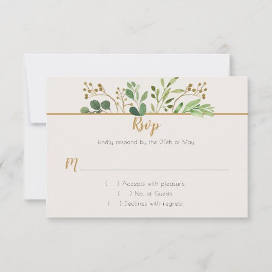Botanische Droom Groene Goudknoppen RSVP Kaartje (Voorkant)