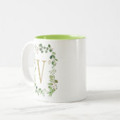 Botanische droomgroene bladeren Monogram Tweekleurige Koffiemok (Voorkant links)