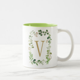 Botanische droomgroene bladeren Monogram Tweekleurige Koffiemok