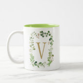 Botanische droomgroene bladeren Monogram Tweekleurige Koffiemok (Links)