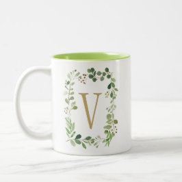 Botanische droomgroene bladeren Monogram Tweekleurige Koffiemok