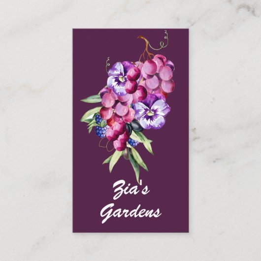 Botanische druiven, bessen en bloemen visitekaartje (Voorkant)