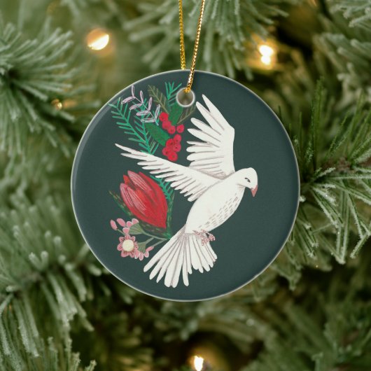 Botanische duif bloemige Kerstmis Keramisch Ornament (Boom)