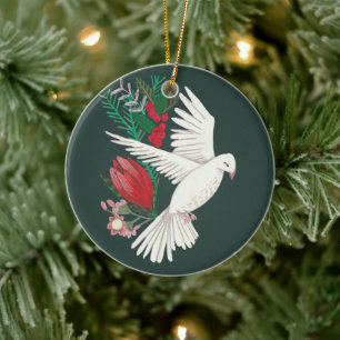 Botanische duif met kerstmis keramisch ornament