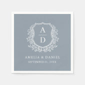 Botanische Dusty Blue Crest Wedding Monogram Servet (Voorkant)
