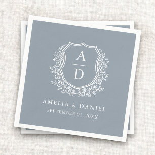 Botanische Dusty Blue Crest Wedding Monogram Servet