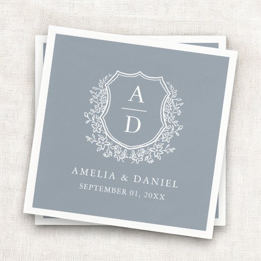 Botanische Dusty Blue Crest Wedding Monogram Servet