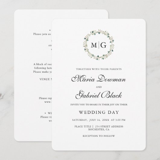 Botanische eenvoudige krans. Monogram. Elegante br Kaart (Voorkant / Achterkant)