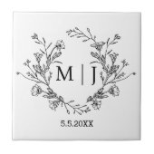 Botanische eenvoudige typografie monogram bruiloft tegeltje (Voorkant)