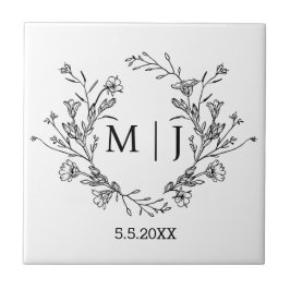 Botanische eenvoudige typografie monogram bruiloft tegeltje
