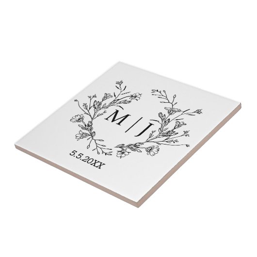 Botanische eenvoudige typografie monogram bruiloft tegeltje (Zijkant)