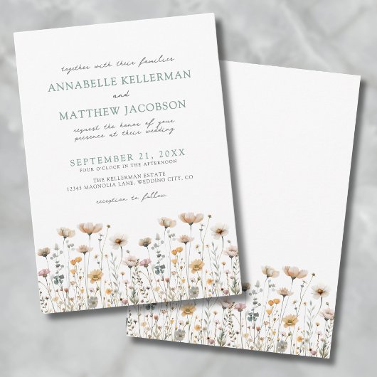 Botanische Eenvoudige Waterverf Wildflower Wedding Kaart