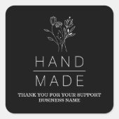 Botanische eenvoudige zwarte minimalistische handl vierkante sticker (Voorkant)