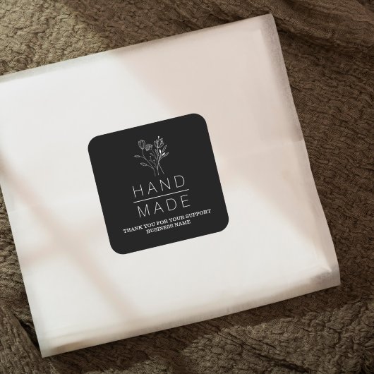 Botanische eenvoudige zwarte minimalistische handl vierkante sticker
