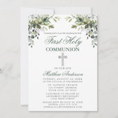 Botanische eerste communie salie groen zilver kaart (Voorkant)