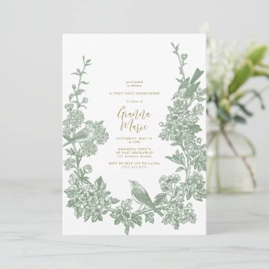 Botanische Eerste Communie Uitnodiging (Staand voorkant)