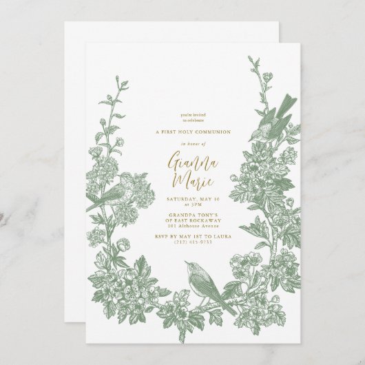  Botanische Eerste Communie Uitnodiging (Voorkant / Achterkant)