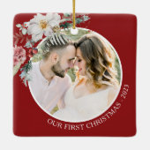 Botanische Eerste Kerstmis Keramisch Ornament (Achterkant)