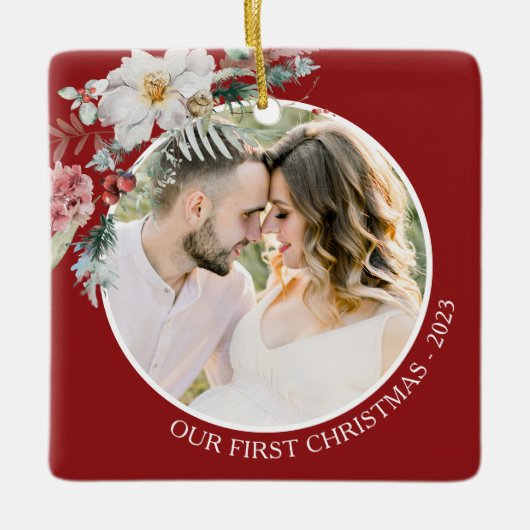 Botanische Eerste Kerstmis Keramisch Ornament (Voorkant)