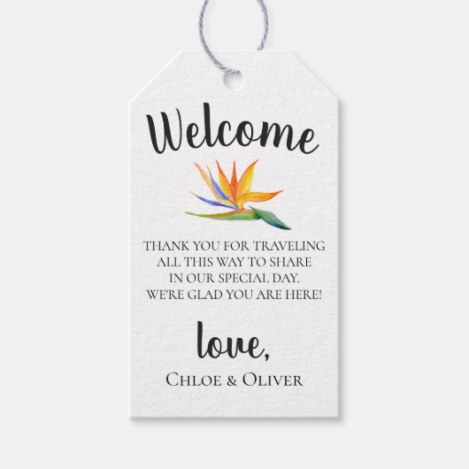 Botanische eiland bruiloft welkomsttas cadeaulabel (Voorkant)