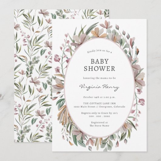 Botanische elastische Baby shower Kaart (Voorkant / Achterkant)