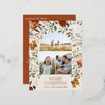 Botanische elegant voor kerstterracotta 3 foto folie feestdagen briefkaart<br><div class="desc">Natuurlijke crème,  zwart,  terracotta en sage groene florale botanische elegant floral 3,  foto Merry kerstvakantie-kaart. Real folie gold,  Silver en roos gold typografie detailleert.</div>