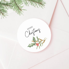 Botanische Elegant Vrolijk Kerstfeest Goud en Groe Ronde Sticker