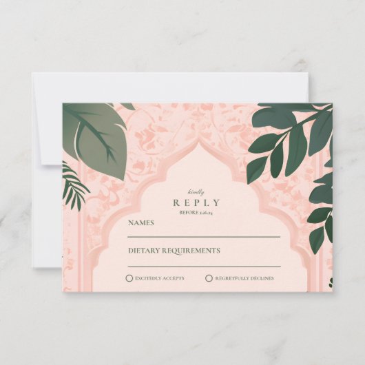 Botanische Elegante Bloemen Islamitische Huwelijk RSVP Kaartje (Voorkant)
