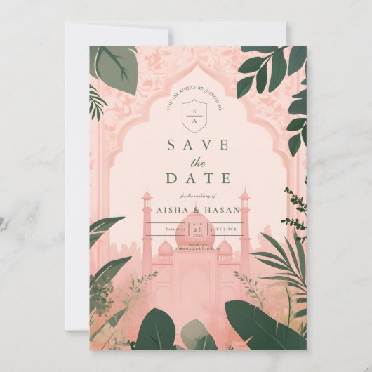 Botanische Elegante Bloemen Islamitische Huwelijk Save The Date (Voorkant)