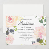 Botanische Elegante Bloemen Meisje Doop Uitnodigin Kaart (Voorkant / Achterkant)