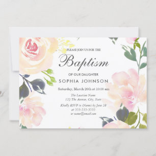 Botanische Elegante Bloemen Meisje Doop Uitnodigin Kaart