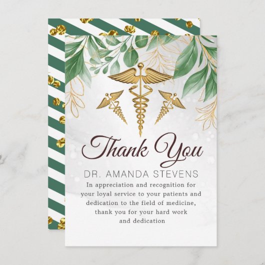 Botanische elegante dokter | Verpleegkundige bedan Bedankkaart (Voorkant / Achterkant)