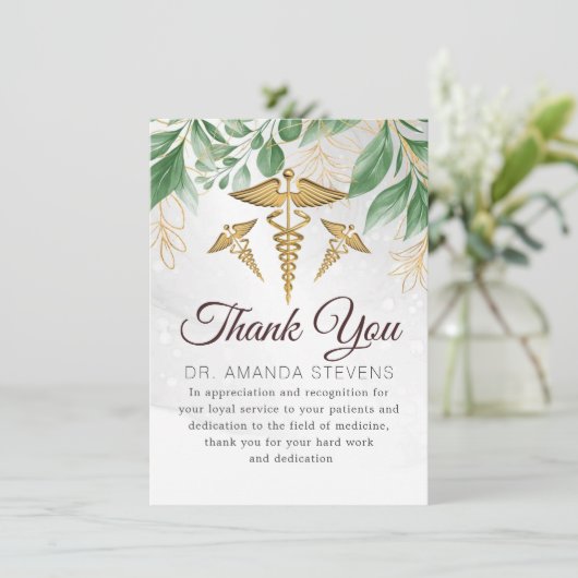 Botanische elegante dokter | Verpleegkundige bedan Bedankkaart (Staand voorkant)