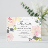 Botanische elegante Floral 40th Birthday Invite Kaart (Staand voorkant)