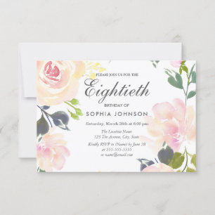 Botanische elegante Floral 80th Birthday Invite Kaart
