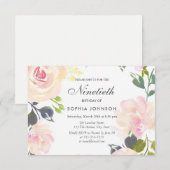 Botanische elegante Floral 90th Birthday Invite Kaart (Voorkant / Achterkant)