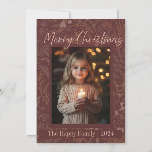 Botanische Elegante Foto Vrolijk Kerstfeest Feestdagenkaart (Voorkant)