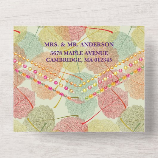 Botanische Elegante Herfstbladeren Bruiloft All In One Uitnodiging (Achterkant)