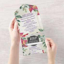 Botanische Elegante Herfstbladeren Bruiloft All In One Uitnodiging
